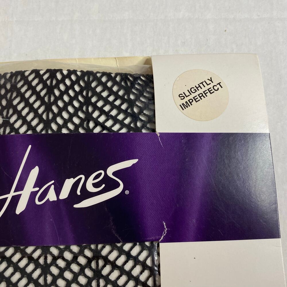Hanes Fishnet Chevron Net Vintage Tights Black Imperfect Size AB Grunge Goth - Picture 4 of 12